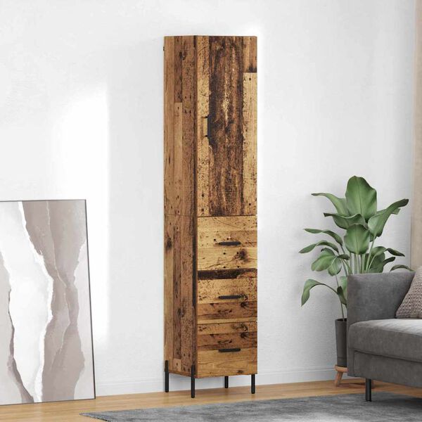 vidaXL Highboard met lade Oud Hout 34,5 x 34 x 180 cm Bewerkt hout