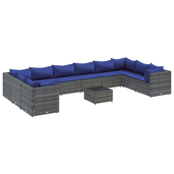 vidaXL 11-delige Loungeset met kussens poly rattan grijs