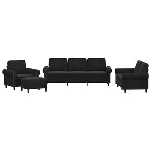 vidaXL 4-delige Loungeset met kussens fluweel zwart