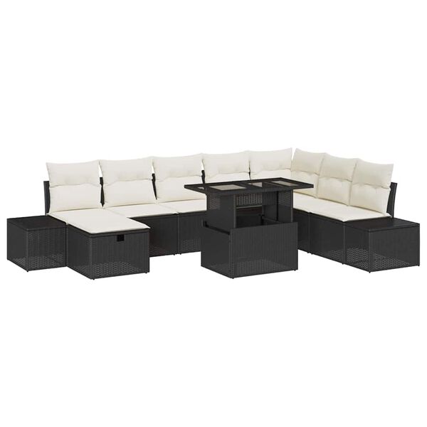 vidaXL Tuin Sofa Set 9 pcs Zwart poly rattan
