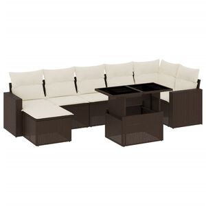 vidaXL 8-delige Loungeset met kussens poly rattan bruin