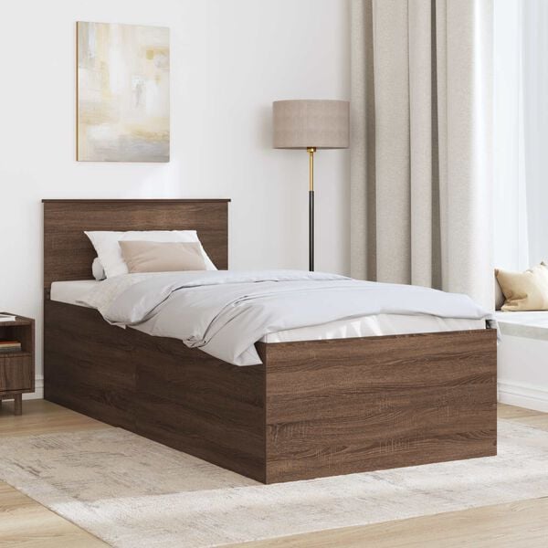 vidaXL Bedframe met hoofdeinde Bruin Eiken 75 x 190 cm Bewerkt hout