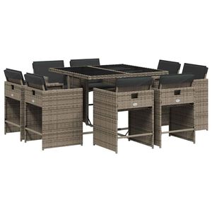 vidaXL 9-delige Tuinset met kussens poly rattan grijs