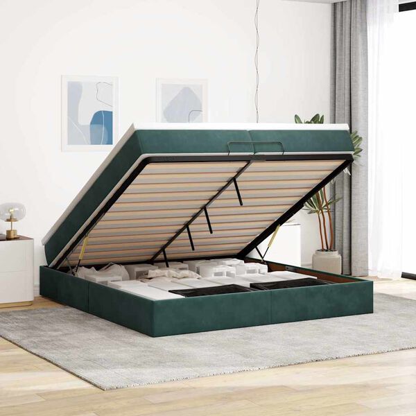 vidaXL Ottoman bed met matrassen 200x200cm fluweel donkergroen