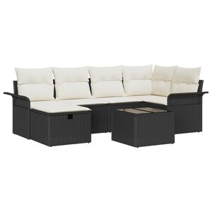 vidaXL Tuin Sofa Set met kussen 7 pcs Zwart en Cr&egrave;me poly rattan