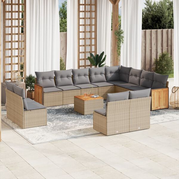 vidaXL 13-delige Loungeset met kussens poly rattan beige