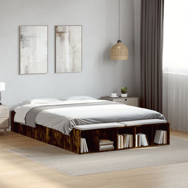 vidaXL Bedframe bewerkt hout gerookt eikenkleurig 120x190 cm
