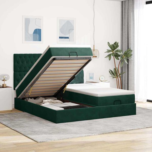 vidaXL Ottoman bed met matrassen 160x200cm fluweel donkergroen