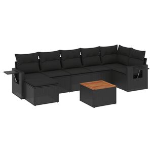 vidaXL 8-delige Loungeset met kussens poly rattan zwart