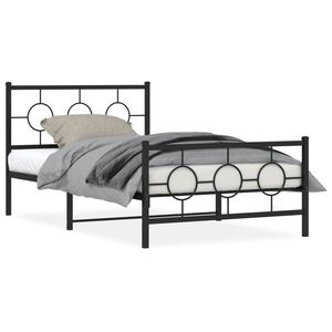 vidaXL Bedframe met hoofd- en voeteneinde metaal zwart 107x203 cm
