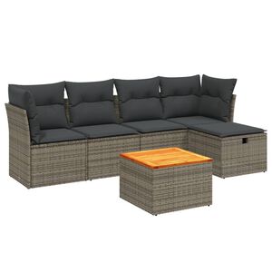 vidaXL 6-delige Loungeset met kussens poly rattan grijs