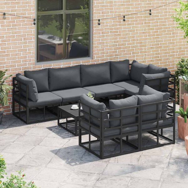 vidaXL Tuin Sofa Set met kussen 7 pcs Zwart Aluminium