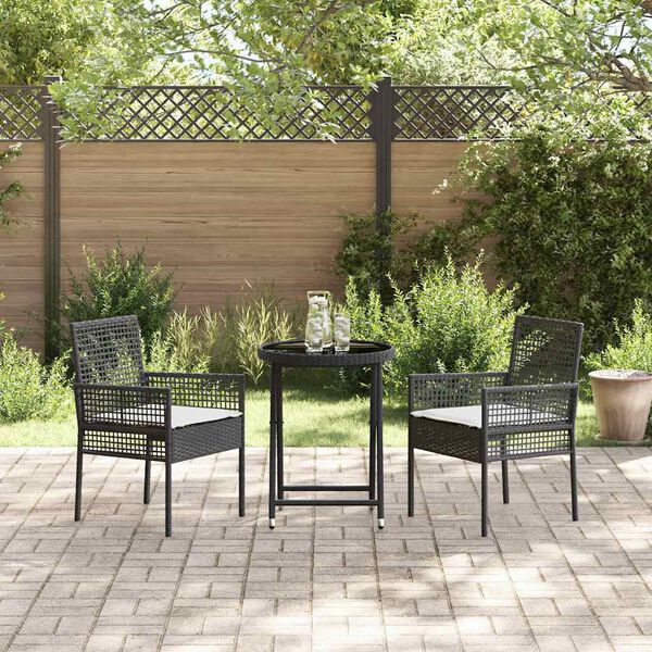 vidaXL Tuin Bistro Set 3 pcs Zwart poly rattan