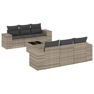vidaXL 7-delige Loungeset met kussens poly rattan lichtgrijs