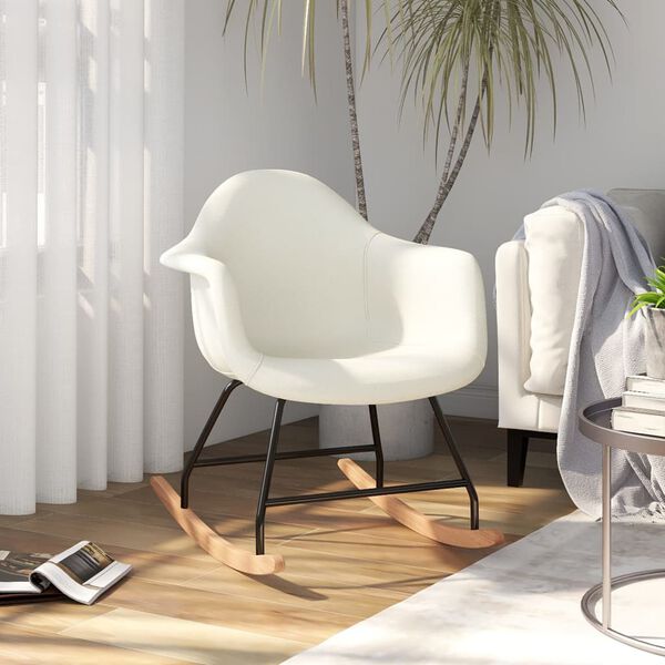 vidaXL Schommelstoel stof cr&egrave;mekleurig