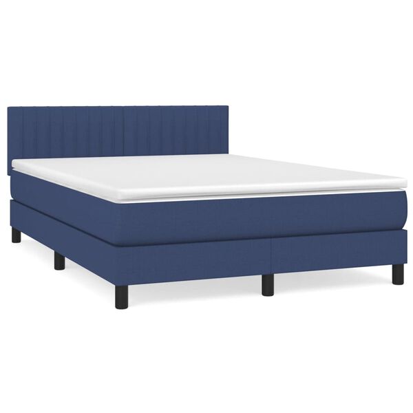 vidaXL Boxspring met matras stof blauw 140x190 cm