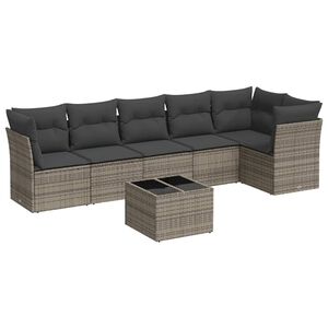 vidaXL 7-delige Loungeset met kussens poly rattan grijs