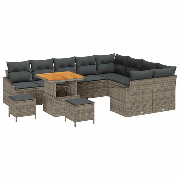 vidaXL Tuin Sofa Set met kussen met opslag met kussen 12 pcs Grijs