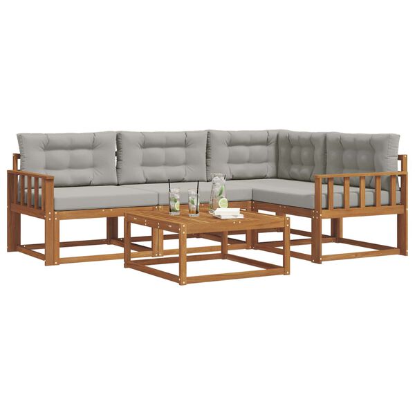 vidaXL Buiten bankenset met kussen 5 pcs Natuurlijk en Lichtgrijs