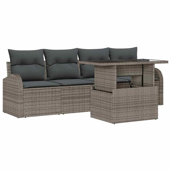vidaXL Tuin Sofa Set met kussen met kussen 5 pcs Grijs Poly Rattan