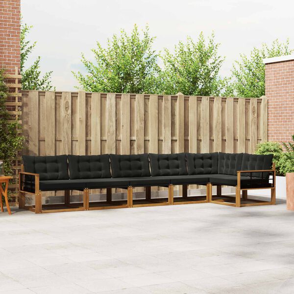 vidaXL Buiten bankenset met kussen 6 pcs Natuurlijk en Zwart