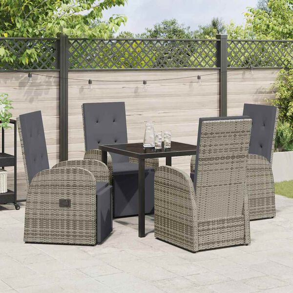 vidaXL Tuin eettafelset met kussen 5 pcs Grijs poly rattan