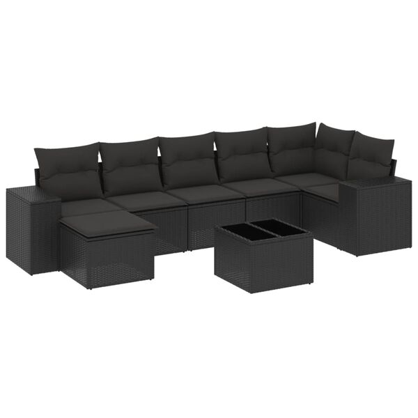 vidaXL 8-delige Loungeset met kussens poly rattan zwart