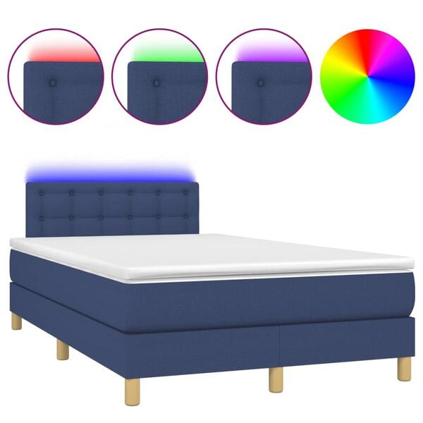 vidaXL Boxspring met matras en LED stof blauw 120x190 cm