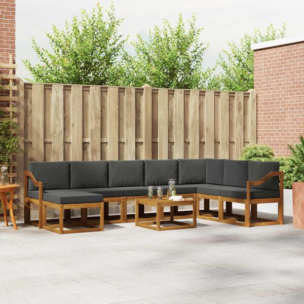 vidaXL Buiten bankenset met kussen 9 pcs Natuurlijk en Antraciet
