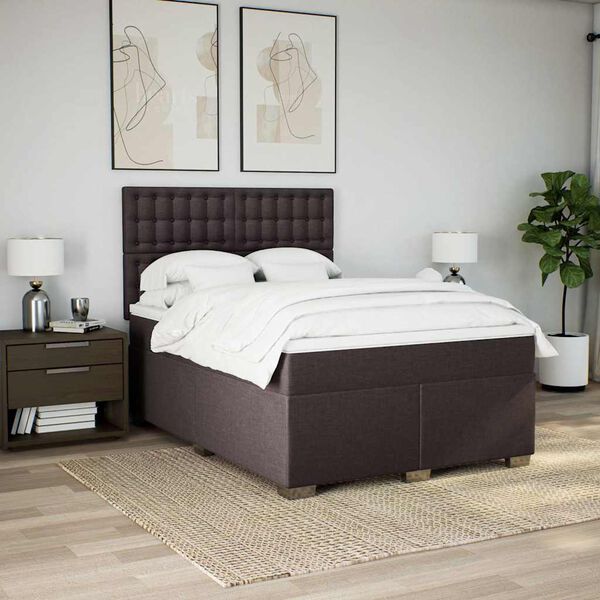 vidaXL Boxspring met matras stof donkerbruin 140x190 cm