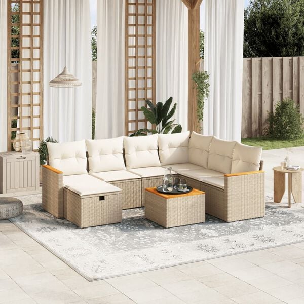 vidaXL 8-delige Loungeset met kussens poly rattan beige