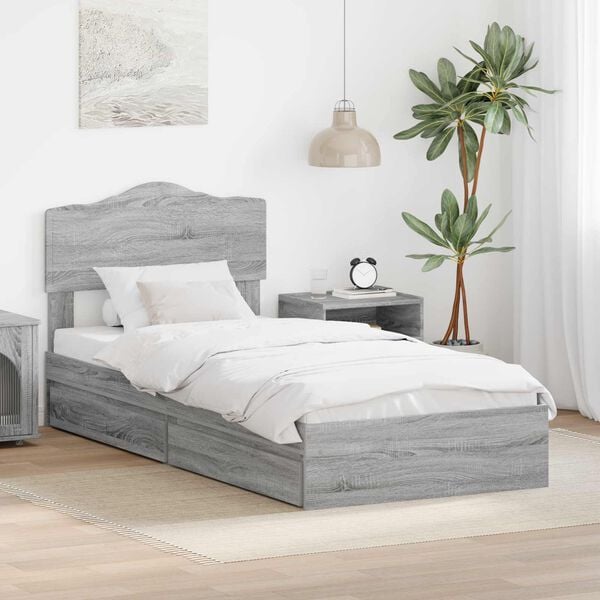 vidaXL Opslag bed met lade Grijs Sonoma 100 x 200 cm Bewerkt hout