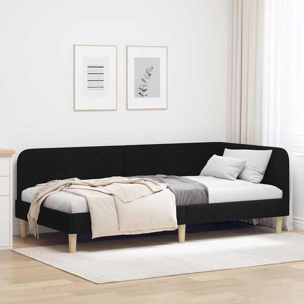 vidaXL Hoekbedframe met hoofdeinde Zwart 90 x 200 cm Stof