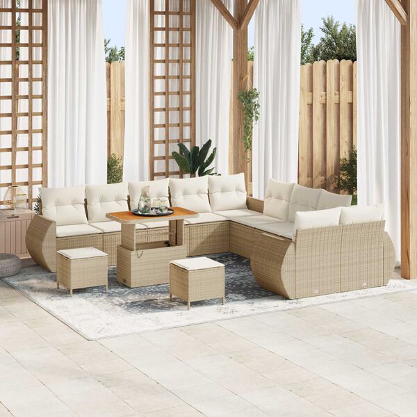 vidaXL Tuin Sofa Set met kussen 13 pcs beige en crèmekleurig