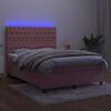 vidaXL Boxspring met matras en LED fluweel roze 140x190 cm