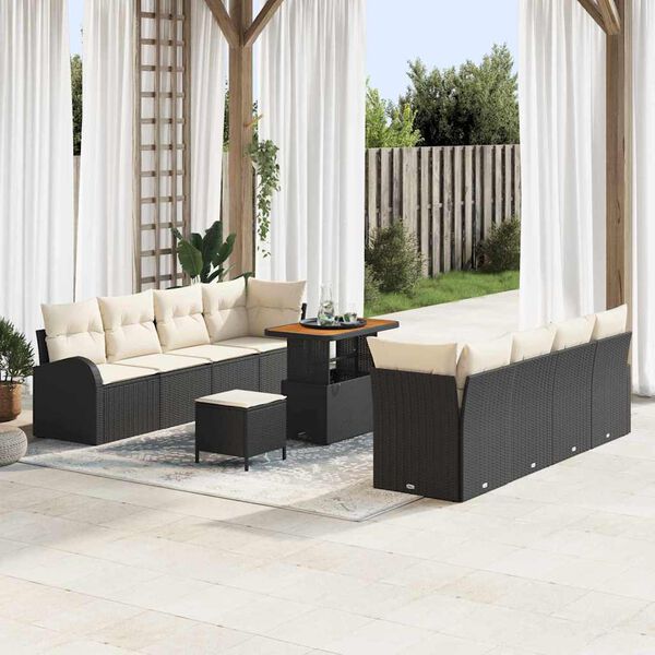 vidaXL Tuin Sofa Set met kussen 11 pcs Zwart en Crème 90 x 55 x 71 cm