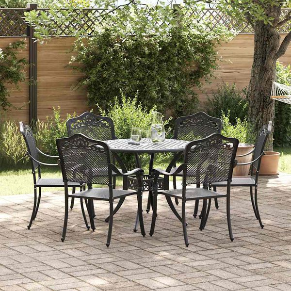 vidaXL Tuin Eetset 7 pcs Zwart 90 x 90 x 75 cm Gegoten aluminium