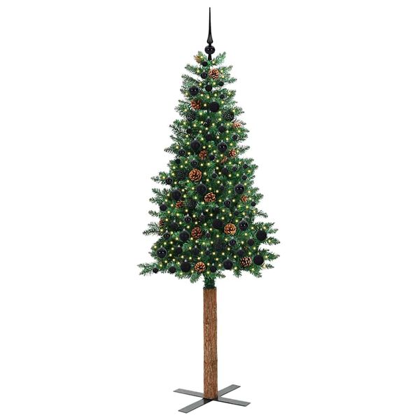 vidaXL Slanke Kerstboom Groen 210 cm PVC en massief dennenhout