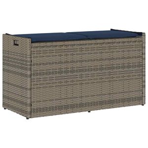 vidaXL Opbergbank met kussen voor buiten 100 cm poly rattan grijs