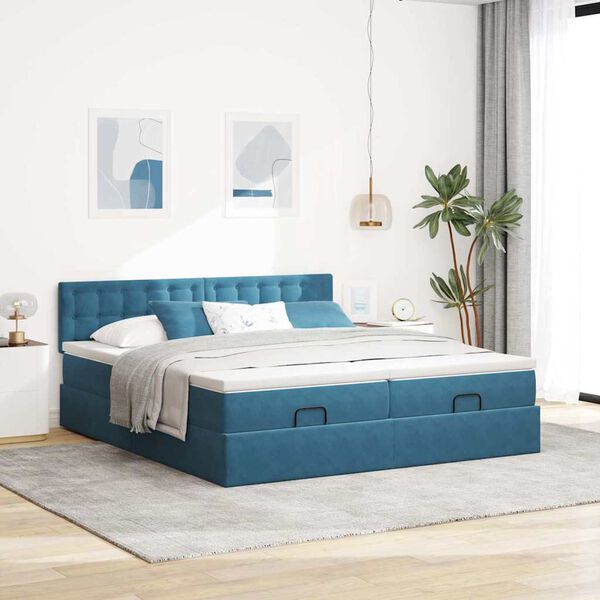 vidaXL Ottoman bed met matrassen 200x200cm fluweel donkerblauw