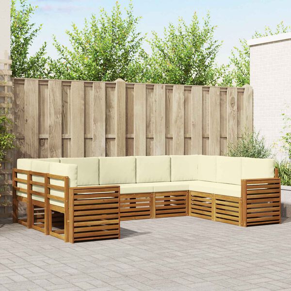 vidaXL Hoekbank Set 9 pcs Natuurlijk en Cr&egrave;me Massief Acaciahout