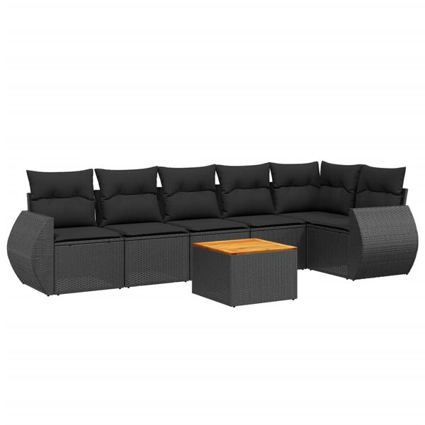 vidaXL 7-delige Loungeset met kussens poly rattan zwart