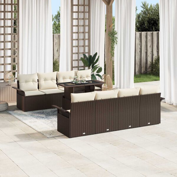 vidaXL Tuin Sofa Set met kussen met opslag 9 pcs Bruin Poly riet