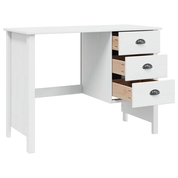 vidaXL Bureau met lades Hill Wit 100 x 45 x 74 cm Massief grenenhout