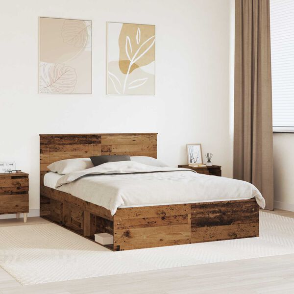 vidaXL Bedframe met hoofdeinde Oudhout 160 x 200 cm Bewerkt hout