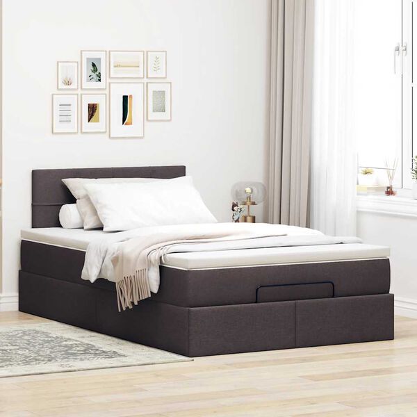 vidaXL Ottoman bed met matras 120x190 cm stof donkerbruin