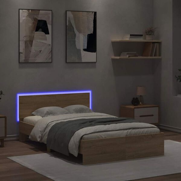 vidaXL Bedframe met hoofdeinde en LED sonoma eikenkleurig 140x190 cm