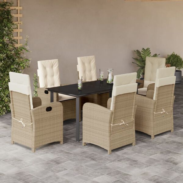 vidaXL 7-delige Tuinset met kussens poly rattan beige