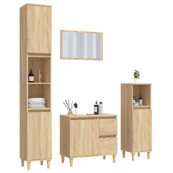 vidaXL 4-delige Badkamermeubelset bewerkt hout sonoma eikenkleurig