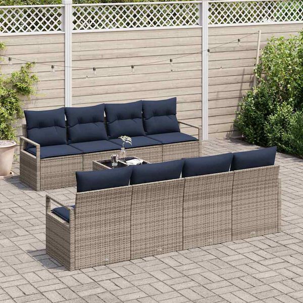 vidaXL Bankstel met kussen 7 pcs Grijs en Blauw poly rattan